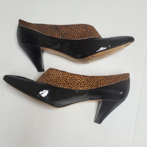 ARTURO CHIANG Patent Leather Calf Hair Cheeta Print Pumps Size 9.5 B - Picture 2 of 10